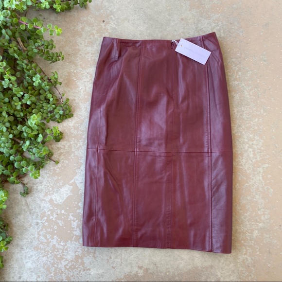 Rachel Parcell Cognac Red Leather Pencil Skirt - Picture 3 of 4